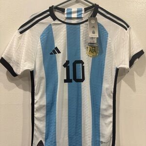 adidas Blue and White Striped Jersey Leonel Messi